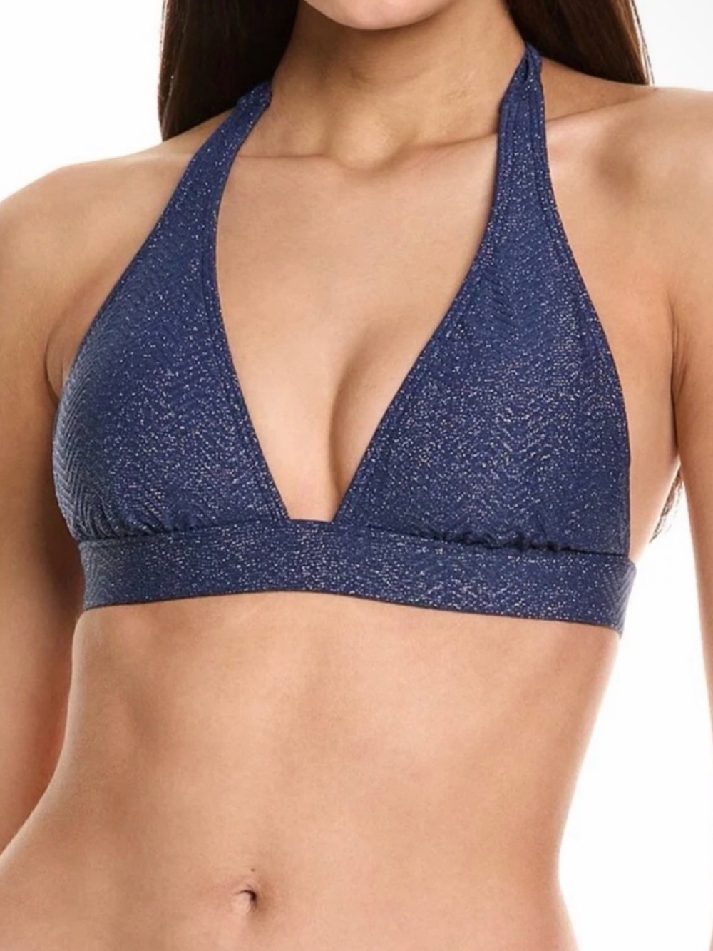 Milly Cabana NWT Chevron Halter Bikini Top Medium Mediterranean Blue Metallic